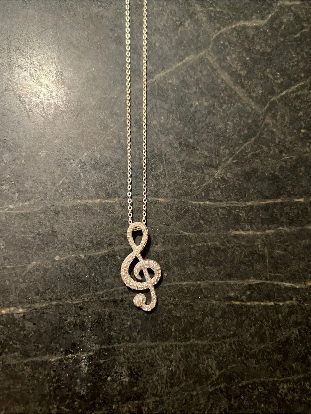Rhinestone Treble Clef Pendant Necklace - Gold